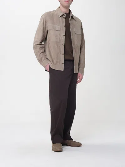 Agnona Patch-pockets Shirt Leather Jacket In Brown