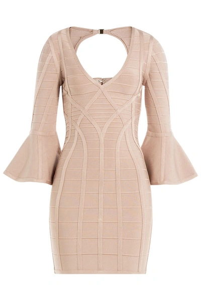 Herve Leger Bandage Dress With Fluted Sleeves In Dune