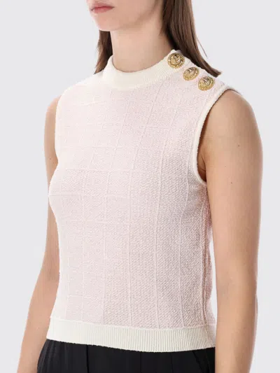 Balmain Knit Top Button Detail Sleeveless Round Neck In Pink