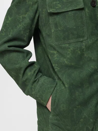 Etro Leather Jacket Collared Design Front Pockets In Green