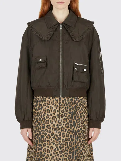 Ganni Duchesse Nylon Bomber Jacket In Brown