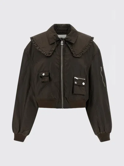 Ganni Duchesse Nylon Bomber Jacket In Brown