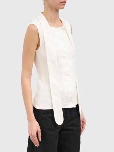 Lemaire Tie-neck Ribbed Stretch-cotton And Linen-blend Jersey Top In White