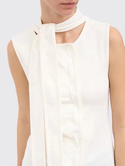 Lemaire Tie-neck Ribbed Stretch-cotton And Linen-blend Jersey Top In White