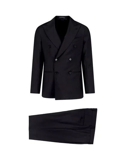 Caruso Double-breasted Suit In Black