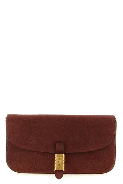 Pinko Medium Suede Clutch Bag Adjustable Strap In Burgundy