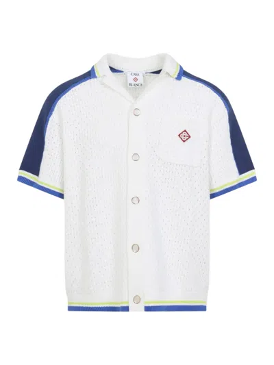 Casablanca Contrasting Trims Chest Pocket Logo-embroidered Short-sleeve Button-up Shirt In White