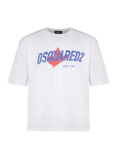 Dsquared2 White T-shirt With Logo Print On The Front In Cotton Man In White