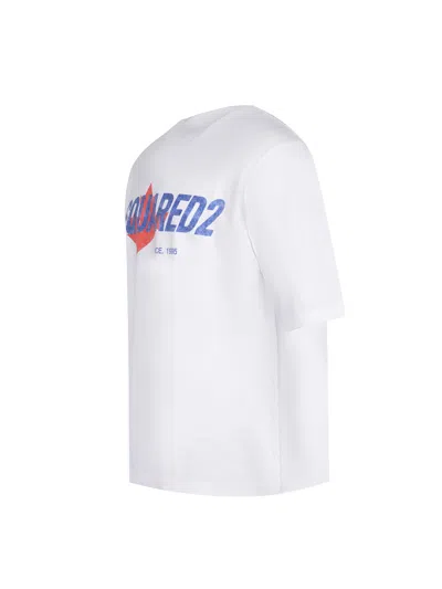 Dsquared2 White T-shirt With Logo Print On The Front In Cotton Man In White