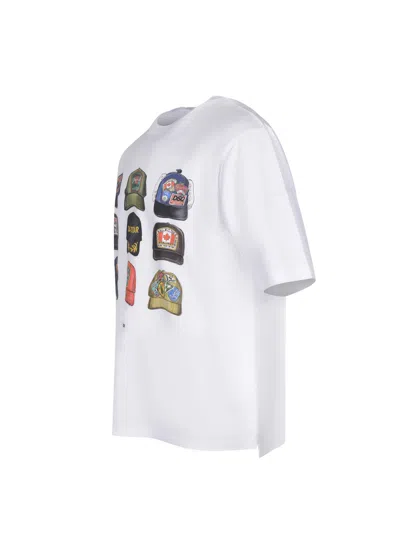 Dsquared2 Men White T-shirt With Front Print And Back Logo In Cotton Man In White