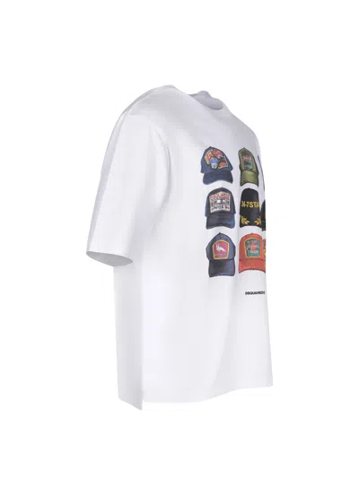 Dsquared2 Men White T-shirt With Front Print And Back Logo In Cotton Man In White