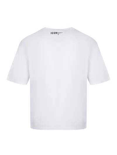 Dsquared2 Men White T-shirt With Front Print And Back Logo In Cotton Man In White