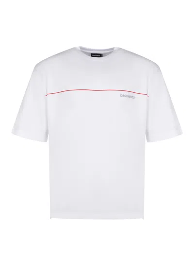 Dsquared2 Men White Crewneck T-shirt With Logo Lettering On The Front In Cotton Man In White