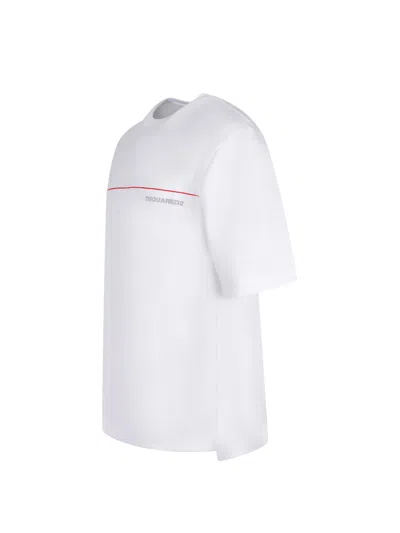 Dsquared2 Men White Crewneck T-shirt With Logo Lettering On The Front In Cotton Man In White