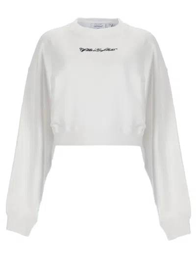 Off-white Neutral Script Logo Graphic Cotton Sweatshirt In White