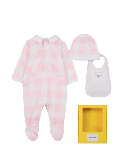 Marc Jacobs Checked-pattern Collared Babygrow Set In Pink
