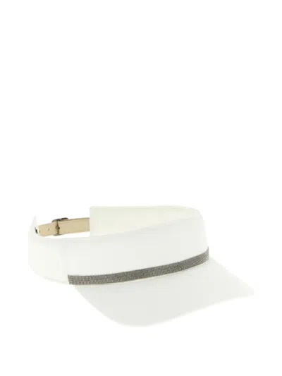 Brunello Cucinelli White Monile Solid Open Top Visor In White