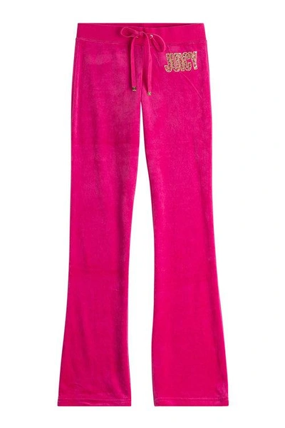 Juicy Couture Embellished Velour Track Trousers In Magenta