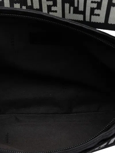 Pre-owned Fendi 2000-2010 Zucca Nylon Zip Code Shoulder Bag In Black
