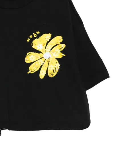 Msgm Floral-print T-shirt In Black