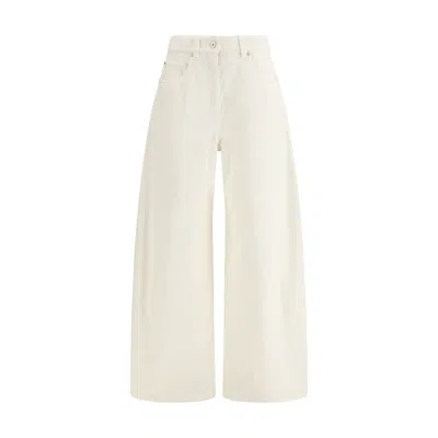 Brunello Cucinelli Cotton-wool Barrel Cuff Wide-leg Jeans In White