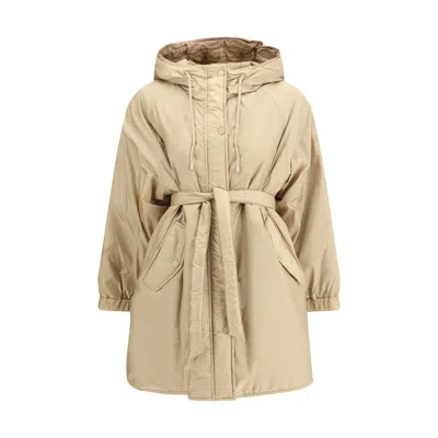 Max Mara Beige Polyester Full-length Jacket In Neutral