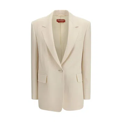 Max Mara Studio Cady Blazer With Vertical Side Stitching And Lapel Collar In Neutral
