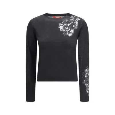 Max Mara Wool Sweater With Lace Inserts In Black