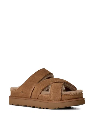 Ugg Chestnut Suede Greenport Cross Strap Sandals In Brown