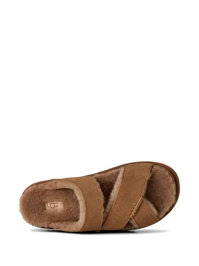 Ugg Chestnut Suede Greenport Cross Strap Sandals In Brown