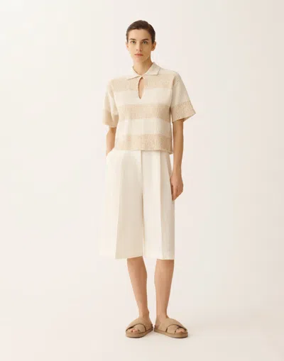 Fabiana Filippi Boxy Shirt In Striped Cotton Tweed With Sequins In Multi