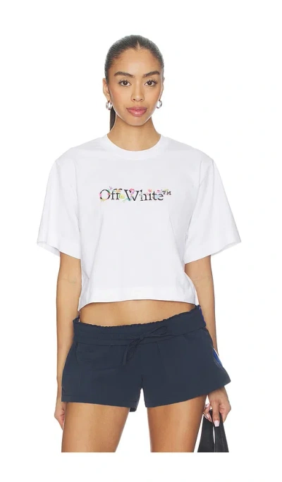 Off-white Floral Graphic Cropped Crew Neck Top In White
