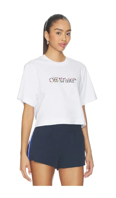 Off-white Floral Graphic Cropped Crew Neck Top In White