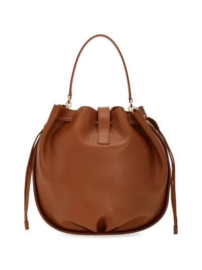 Ferragamo Hug Buckle Leather Bucket Bag In Brown