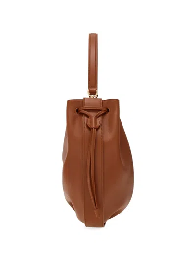 Ferragamo Hug Buckle Leather Bucket Bag In Brown
