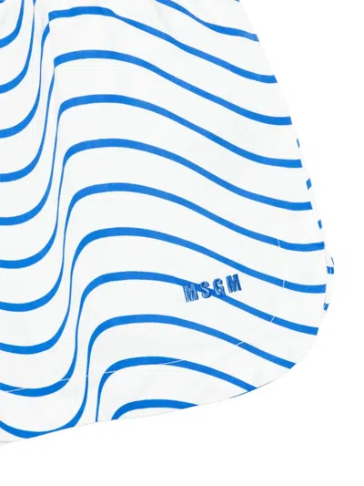 Msgm Striped Shorts In Blue