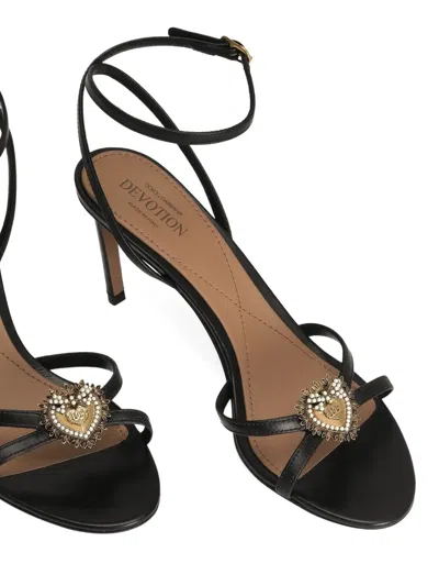 Dolce & Gabbana Sandals Thin Straps Stiletto Heel Heart In Black