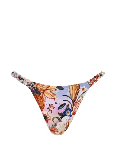 Agua Bendita Adele Ruffled Floral-print Bikini Bottom In Purple