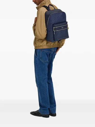 Ferragamo Embossed Gancini Backpack In Blue