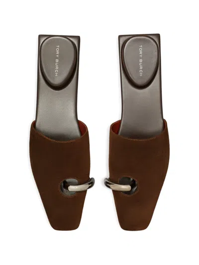 Tory Burch Pierced Mules In Brown