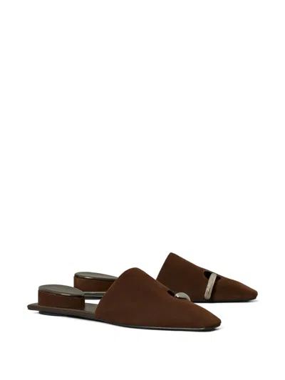 Tory Burch Pierced Mules In Brown