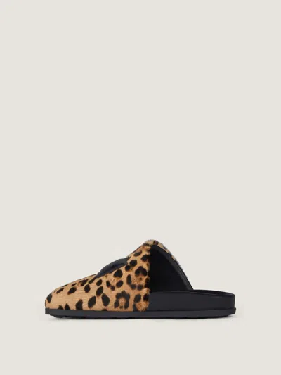 Givenchy Label Flat Mules In Pony Effect Leather With Leopard Pattern In Animal Print