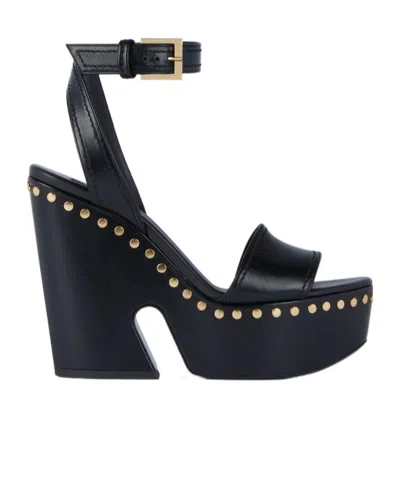 Givenchy Clog Platform Sandals In Leather With Studs Detail In Black
