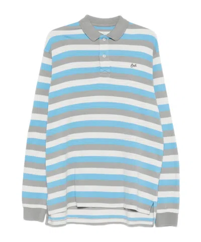 Erl Multicolor Long-sleeved Polo Shirt With Striped Motif In Cotton Man In Blue