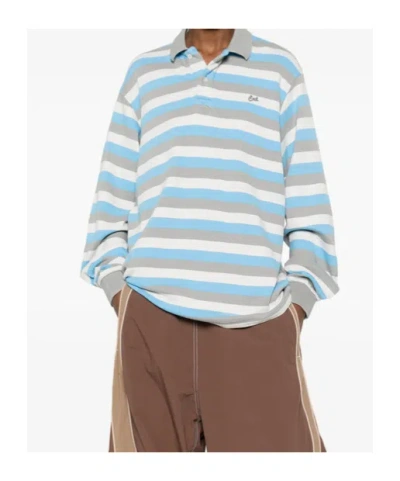Erl Multicolor Long-sleeved Polo Shirt With Striped Motif In Cotton Man In Blue