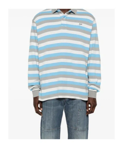 Erl Multicolor Long-sleeved Polo Shirt With Striped Motif In Cotton Man In Blue