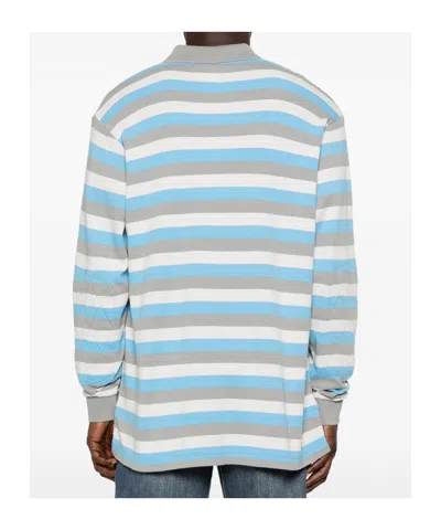 Erl Multicolor Long-sleeved Polo Shirt With Striped Motif In Cotton Man In Blue