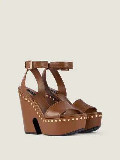 Givenchy Clog Platform Sandals In Leather With Studs Detail In Brown