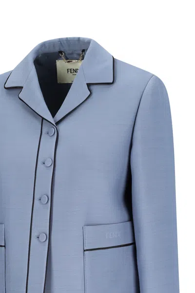 Fendi Piped Blouson Jacket In Blue