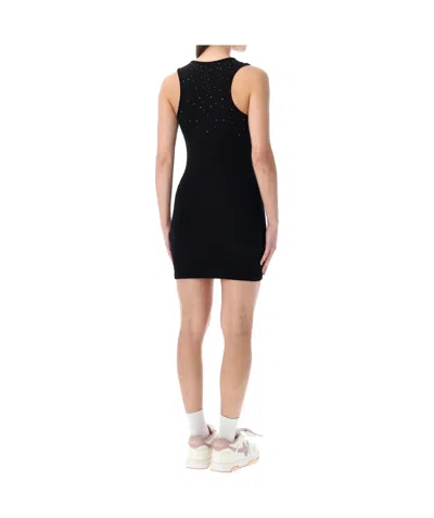 Off-white Ribbed Swarovski Crystal Slim Mini Dress In Black